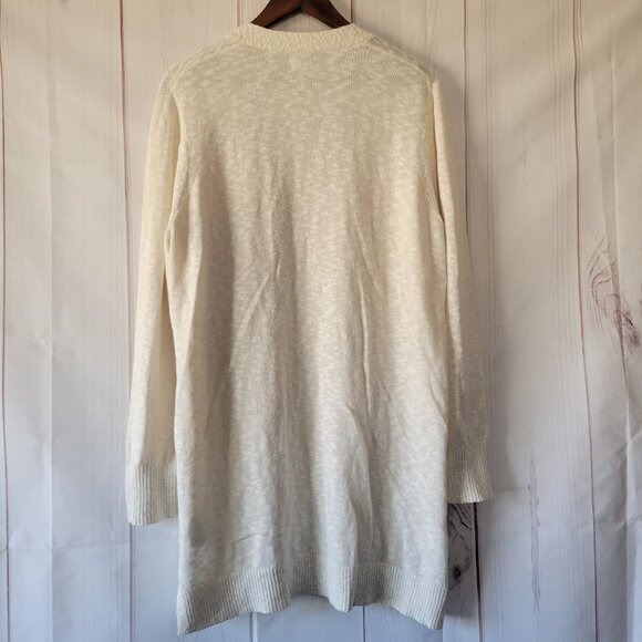 J Crew Textured Knit Open Front Long Cardigan Sweater, Cream Color, Pockets, EUC - Picture 4 of 10
